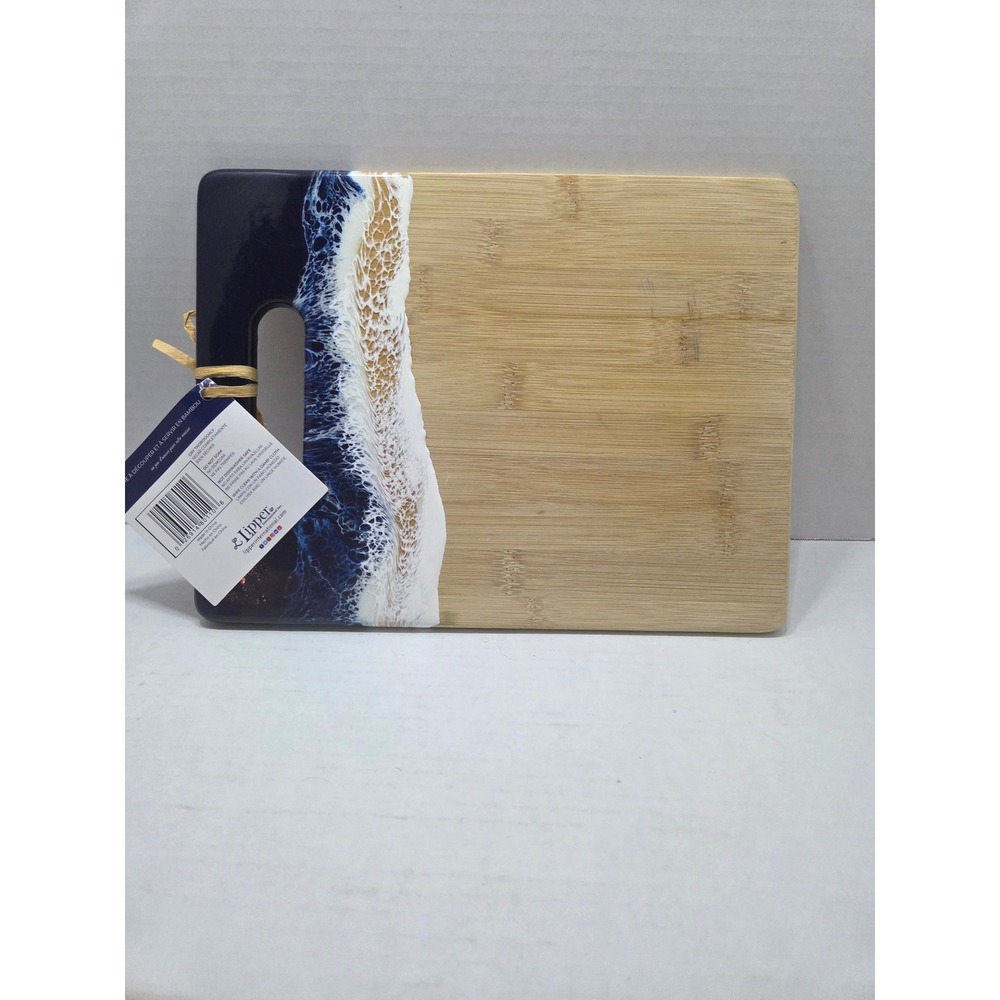 Lipper Blue Anchor Studio Bamboo Resin Ocean Wave Cutting Board Serving Tray NWT